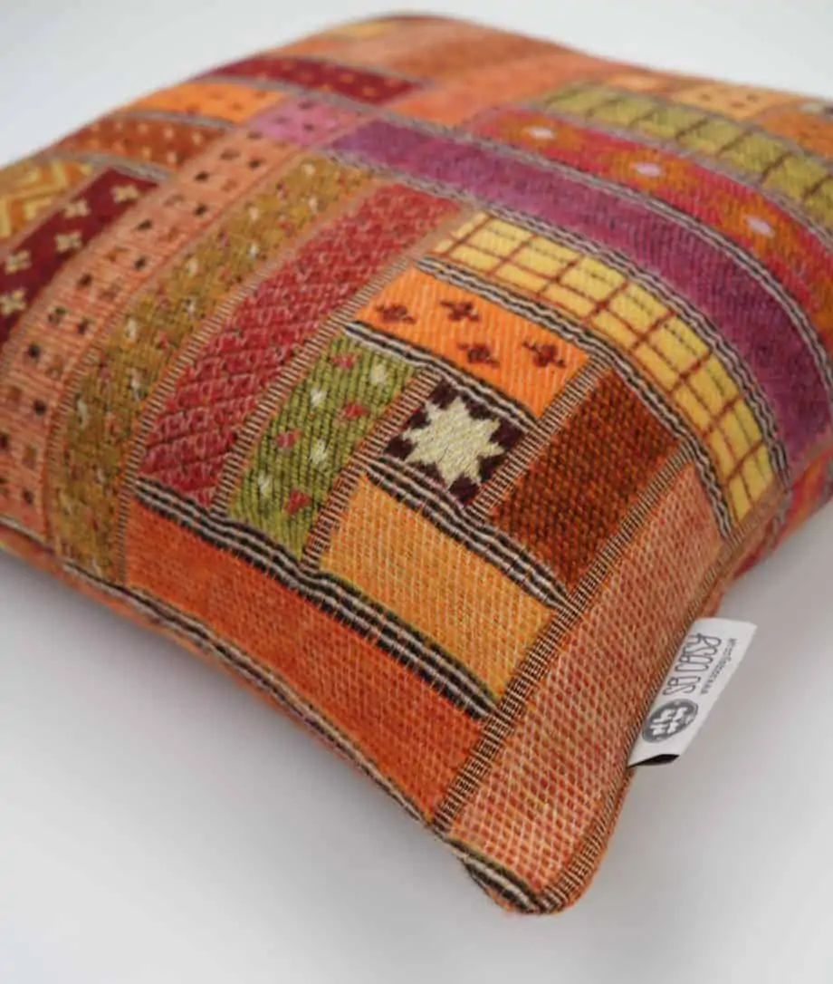 merino wool patchwork design handmade cosy cushion
