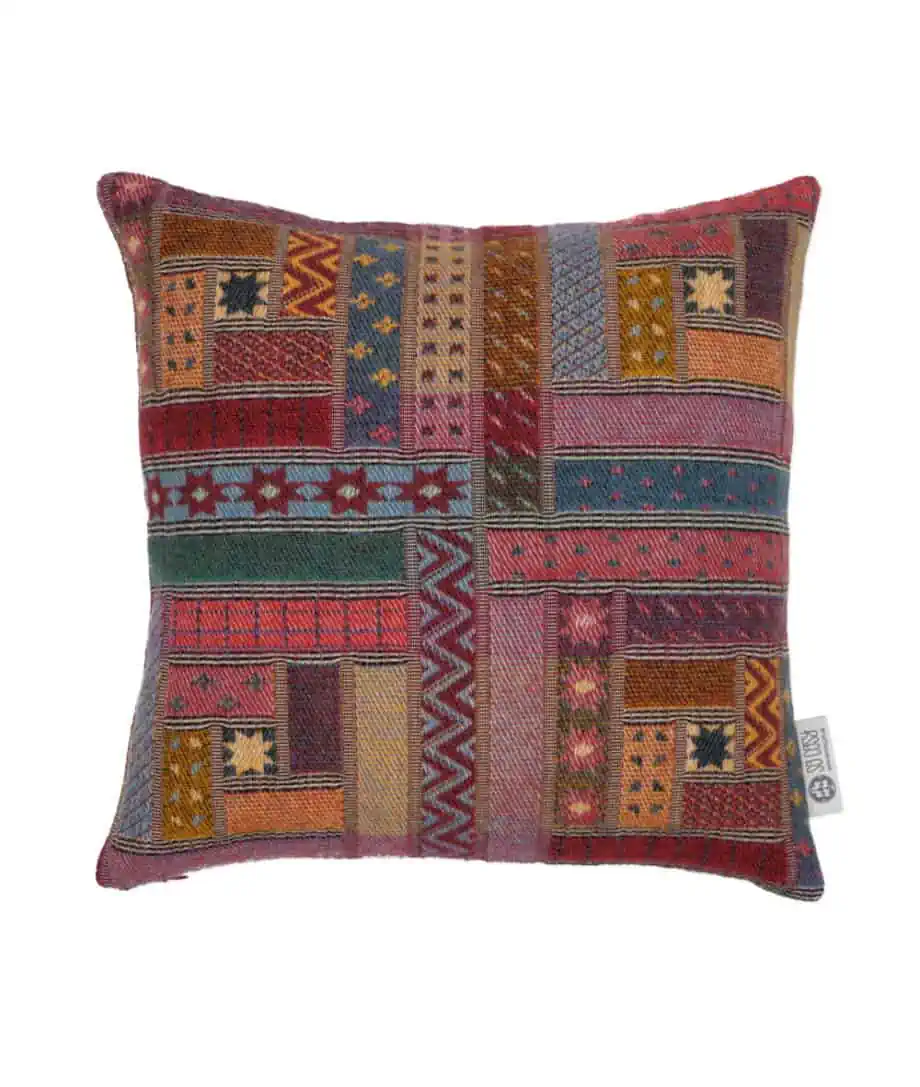 so cosy log cabin patchwork quilt design Evon cushion soft merino wool