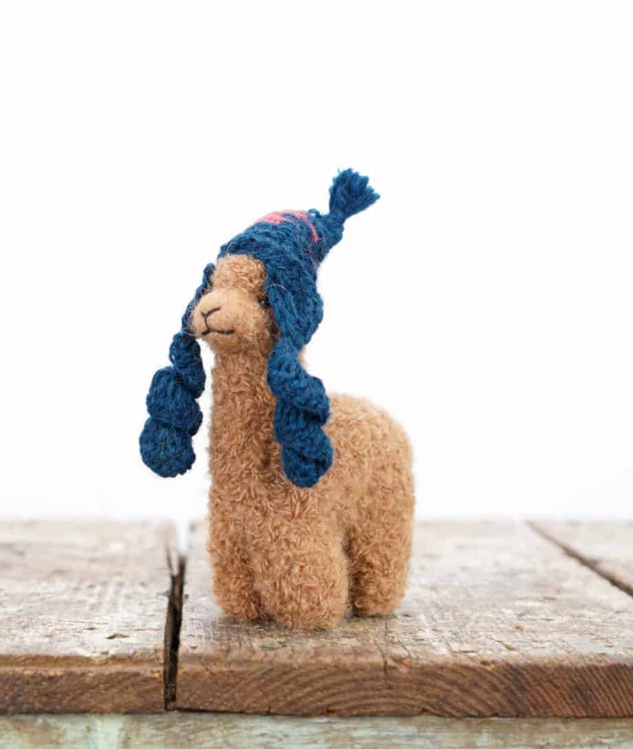 handmade Peruvian baby alpaca soft toy with hand crochet hat