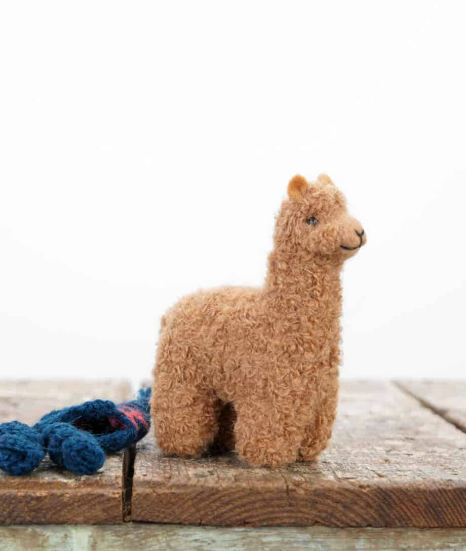 handmade cute baby alpaca soft toy with hand crochet hat