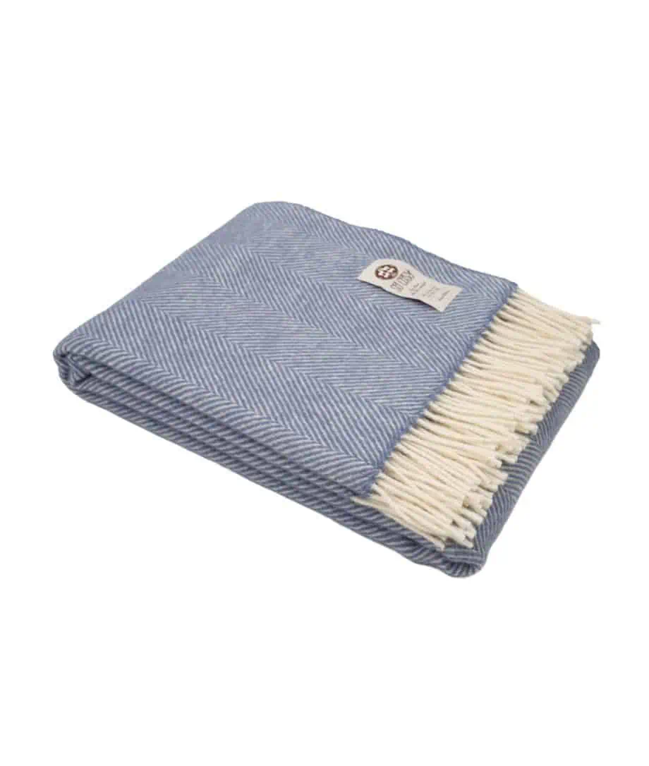 best quality herringbone cosy throw blanket in blue colour