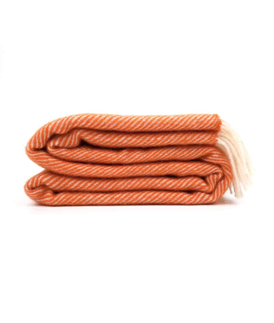 orange and white colour cosy herringbone pure wool throw blanket