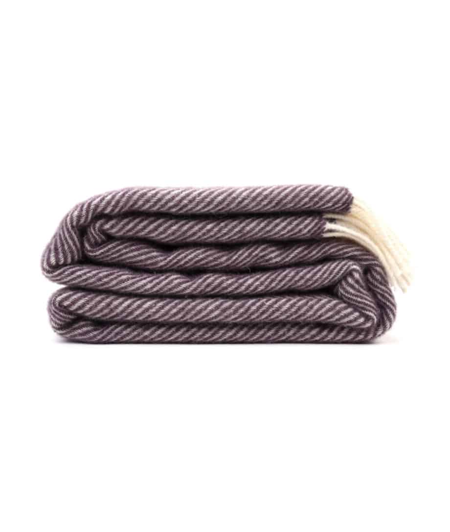 purple white colour cosy pure wool herringbone throw blanket