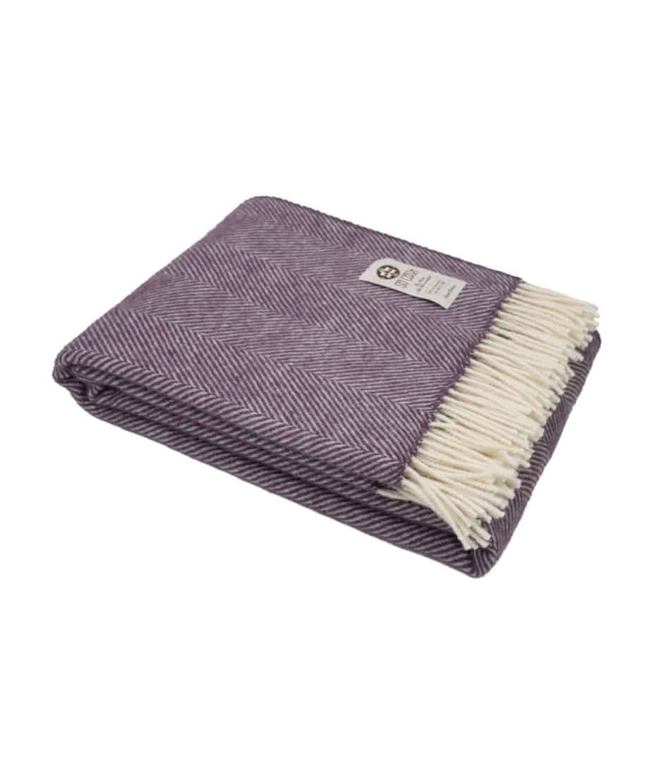 quality pure wool herringbone throw blanket in purple colour