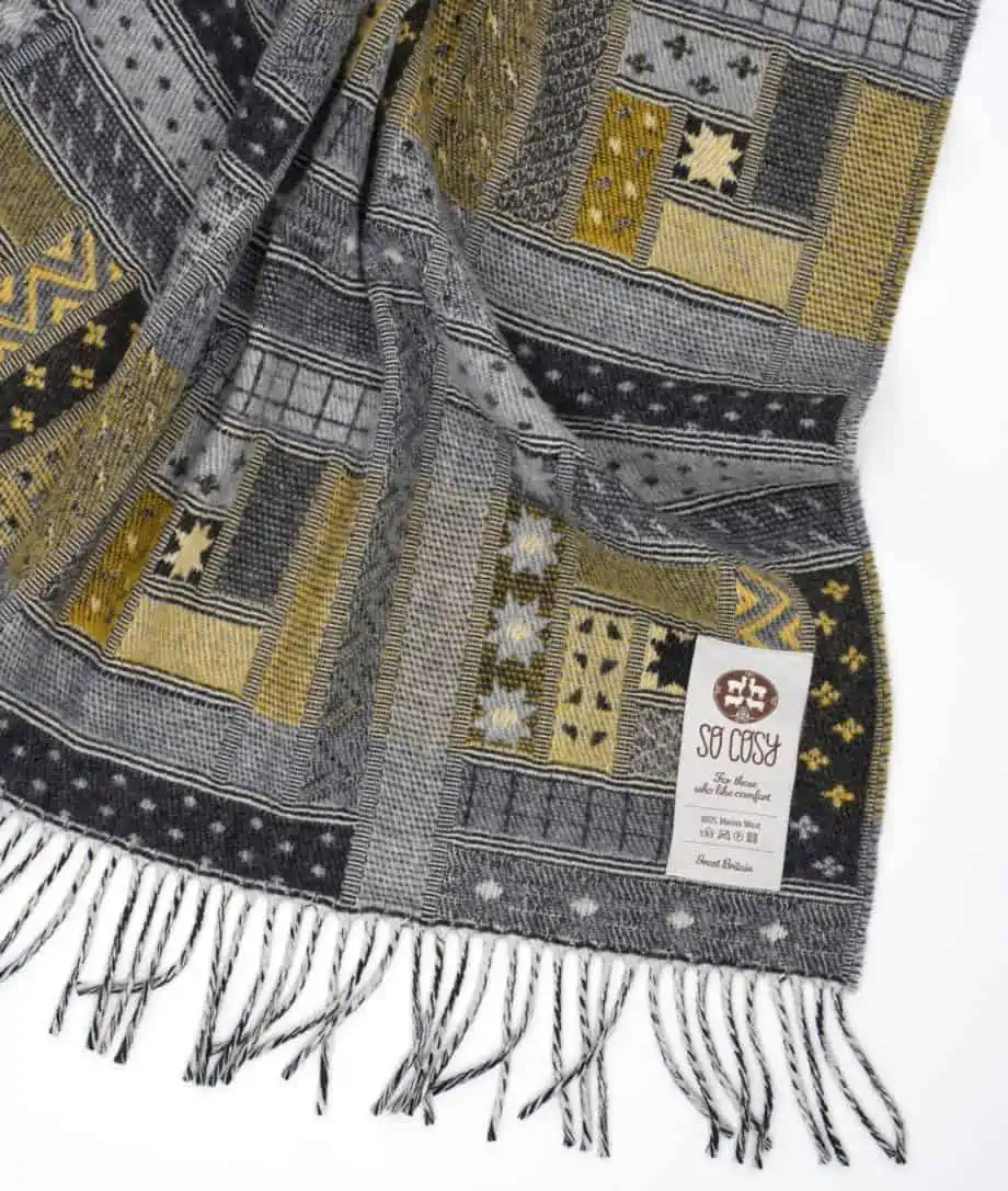 patchwork design woven merino wool blanket throw