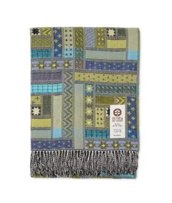Elin turquoise and green throw blanket with patchwork design