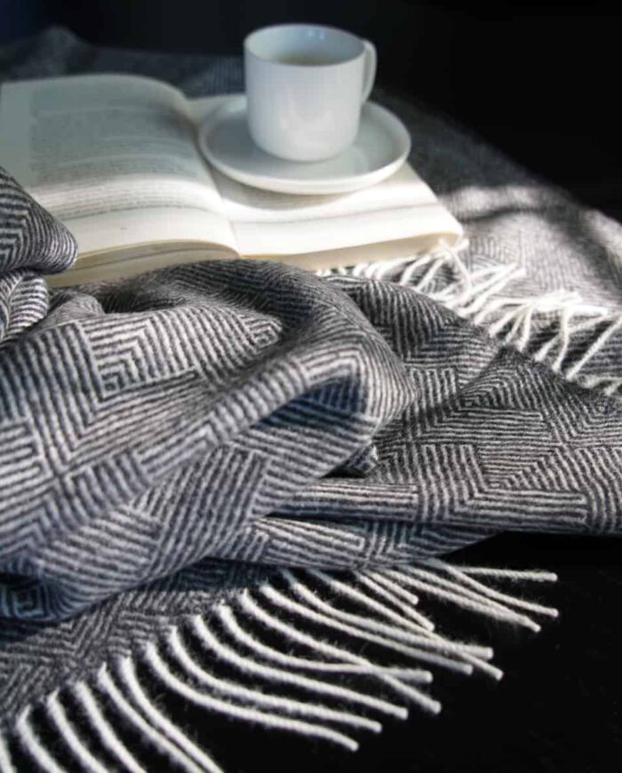 Everest soft baby alpaca wool throw blanket wrap in charcoal grey colour