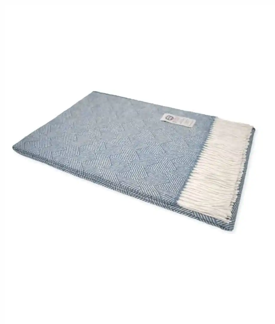 luxury baby alpaca fibre wrap throw blanket in indigo blue colour