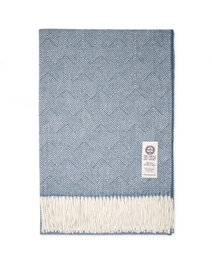 cosy pure alpaca wool throw wrap blanket in indigo blue and white colour combination