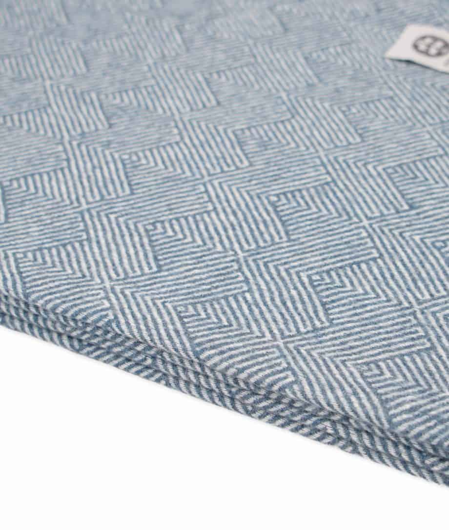chevron herringbone pattern cosy pure alpaca wool wrap throw blanket in indigo blue colour