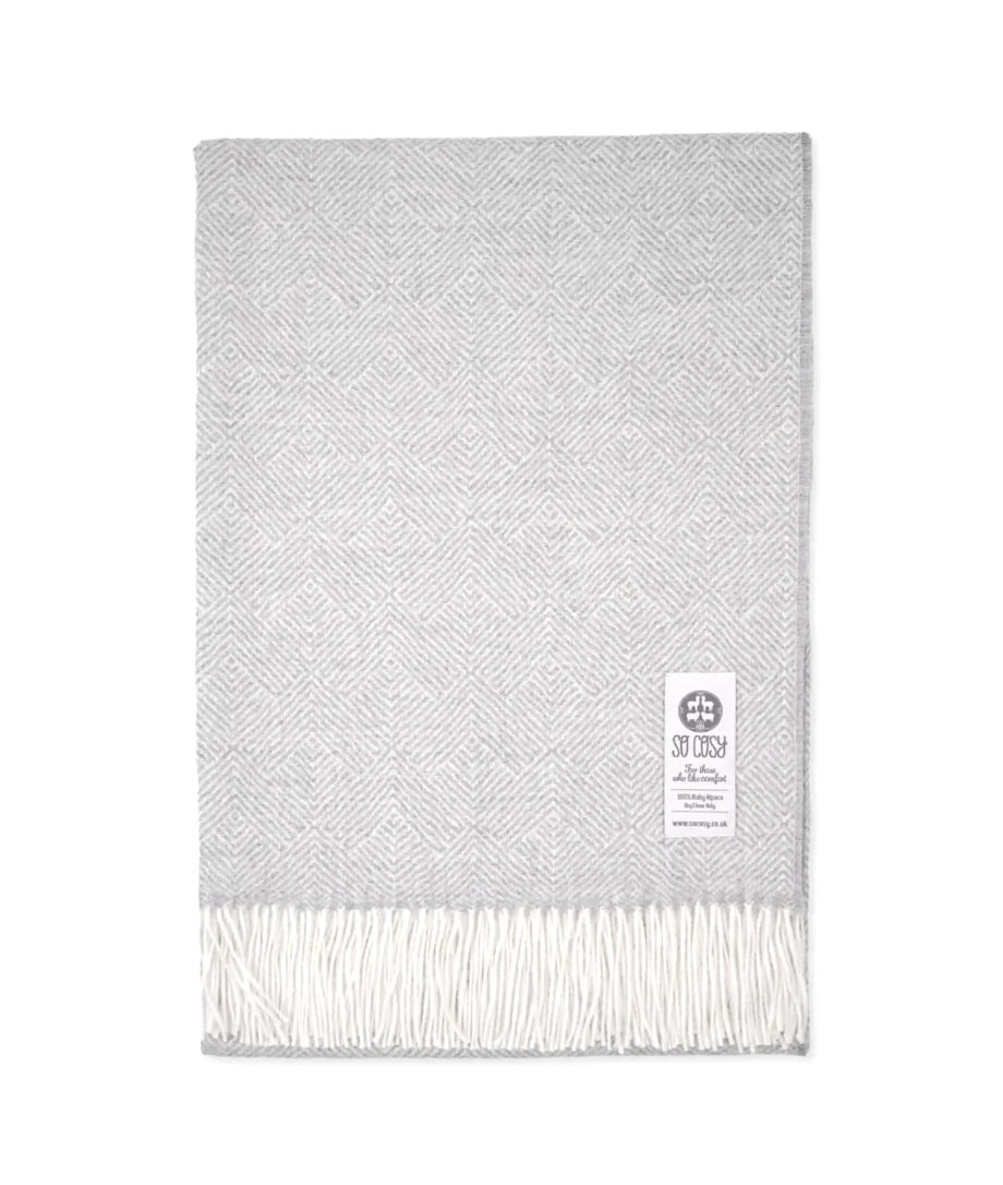 silver grey white colour combination baby alpaca wool throw wrap