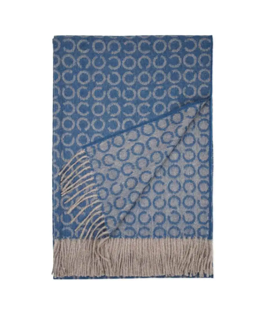 beautiful indigo blue taupe colour combination luxurious baby alpaca fibre throw blanket by so cosy