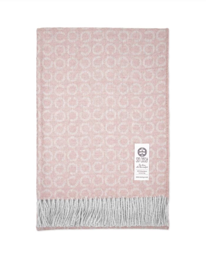 Sidney design so cosy pure baby alpaca wool throw blanket in dusty pink grey colour