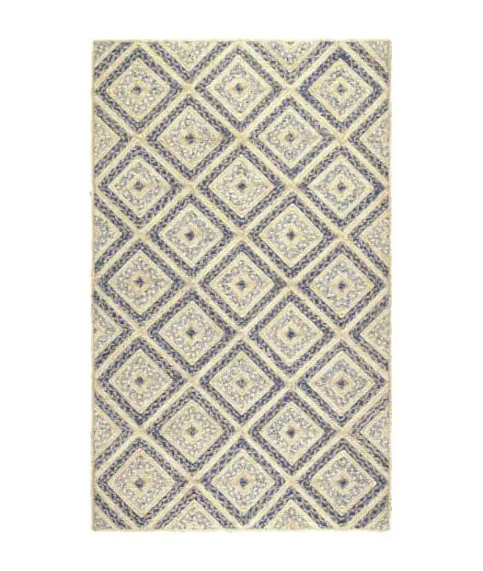 rectangular organic jute and recycled denim mosaic design rug