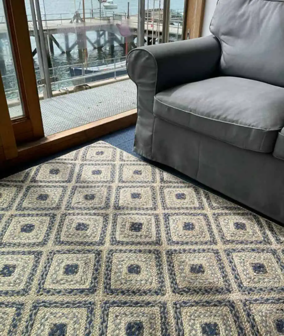 denim and eco jute mosaic rectangular rug