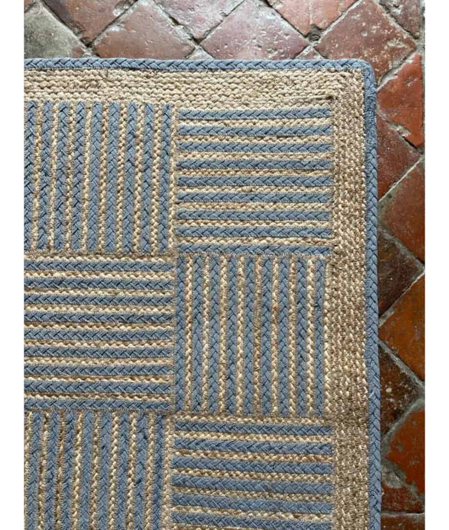 recycled denim and organic jute rectangular tile design rug