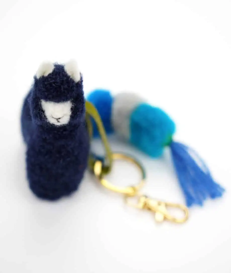 cure handmade navy colour baby alpaca keyring