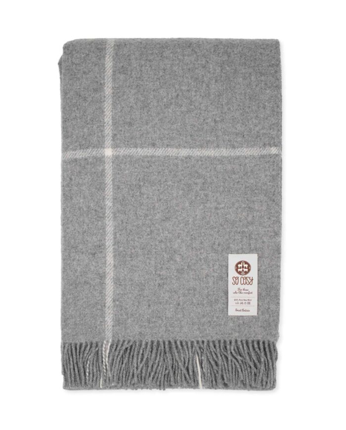 pure Scandinavian wool cosy large size check design throw blanket in grey colour
