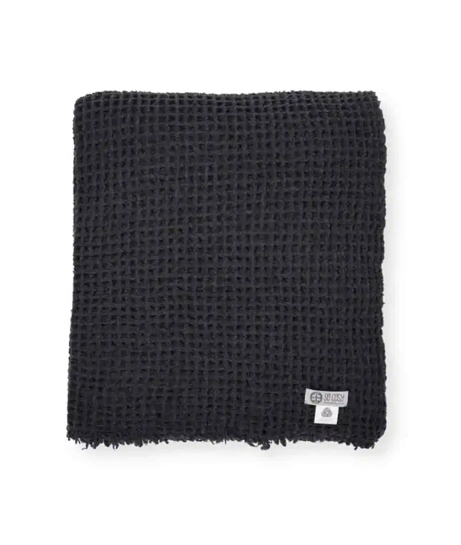 Luxurious cosy merino wool throw blanket in charcoal grey colour