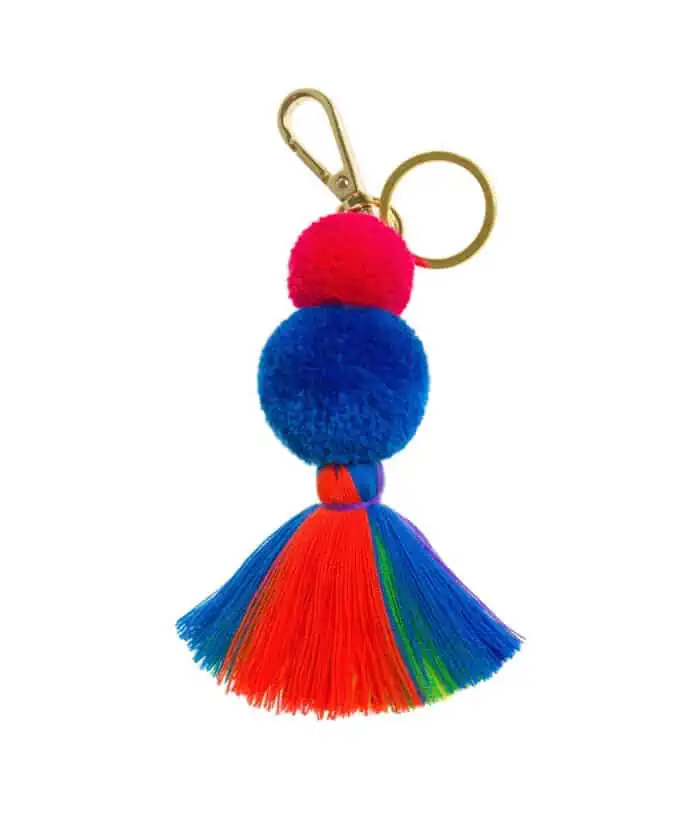 rainbow colour pompom keyring from so cosy shop