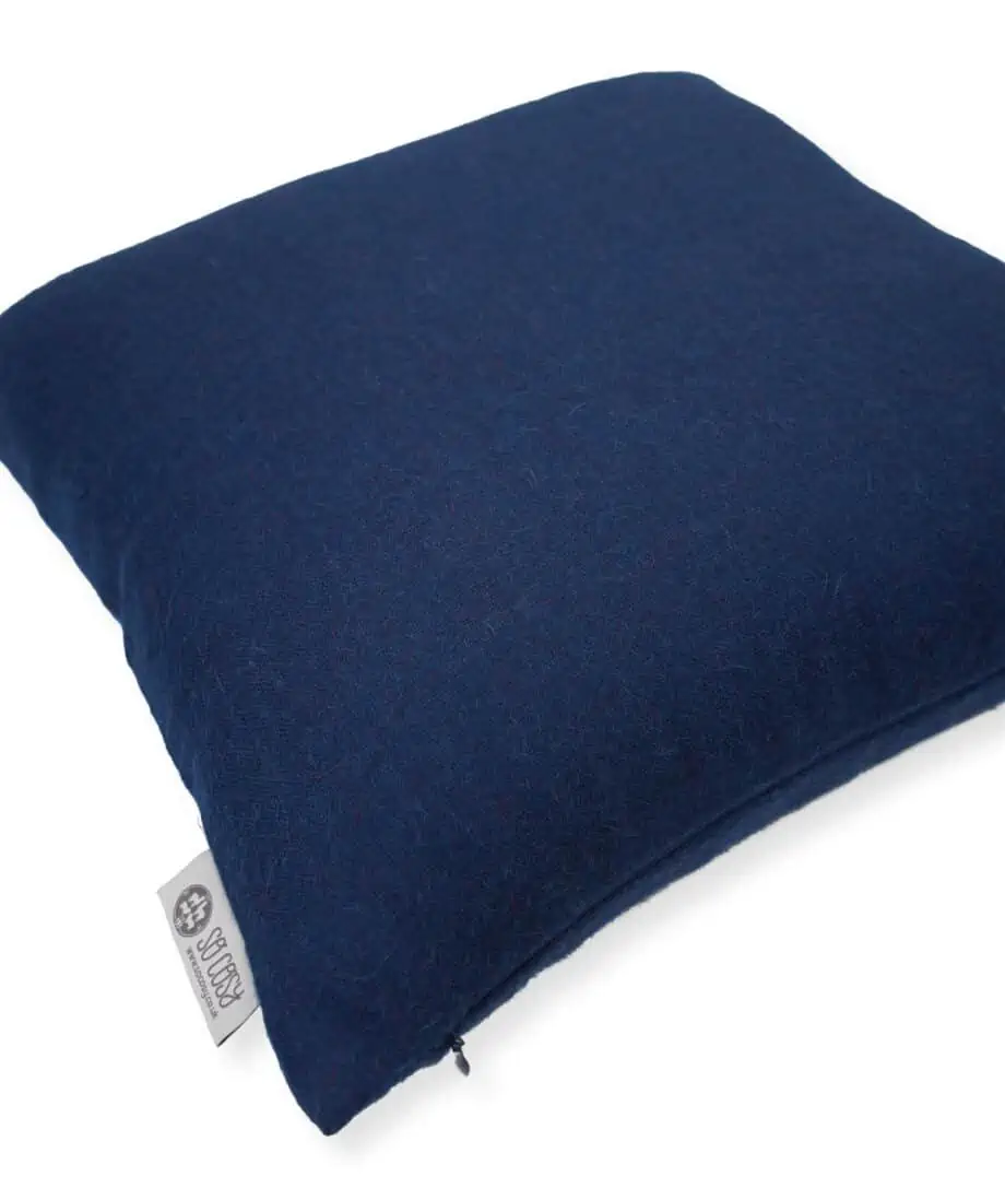 Luxury pure baby alpaca wool cosy soft cushion in midnight blue colour