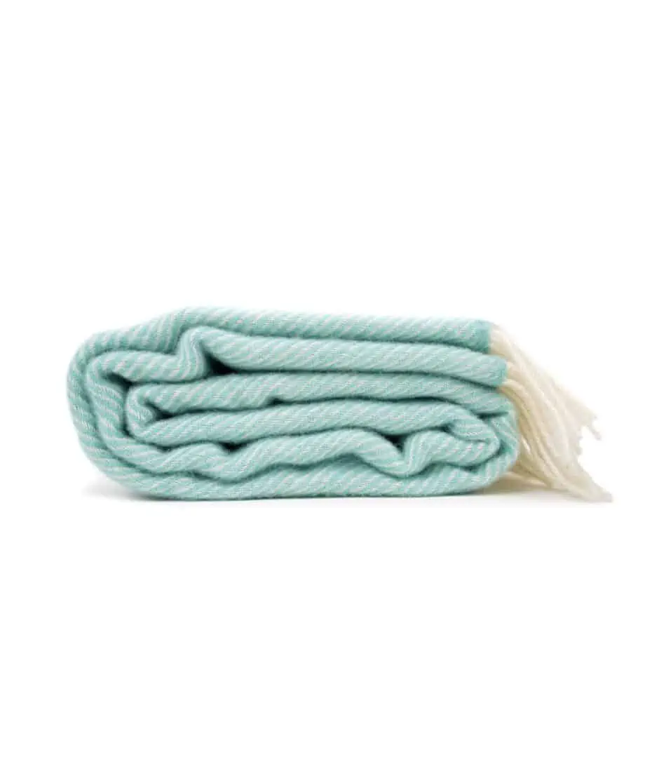 worm and cosy aqua haze blue herringbone blanket throw