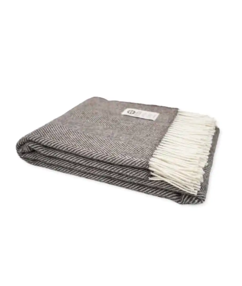 cosy warm Dani herringbone blanket throw in vmoke grey colour