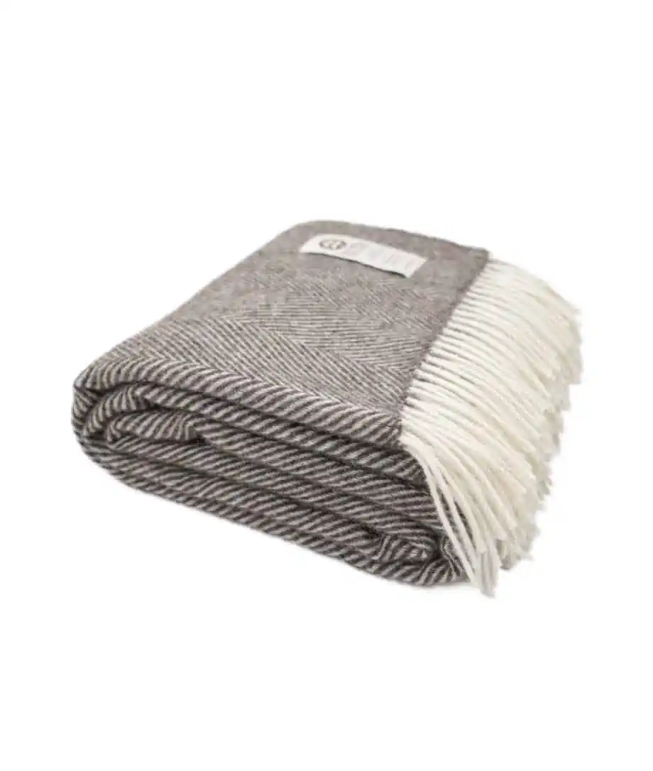 so cosy vintage smoke grey colour pure wool herringbone blanket throw