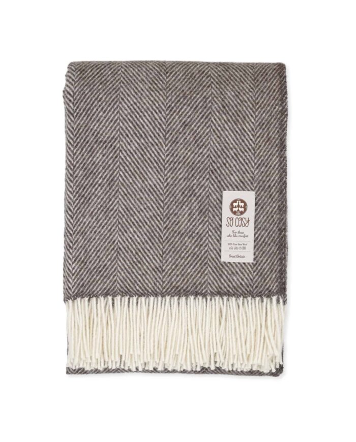 Best selling Dani cosy herringbone blanket throw in vintage smoke grey colour