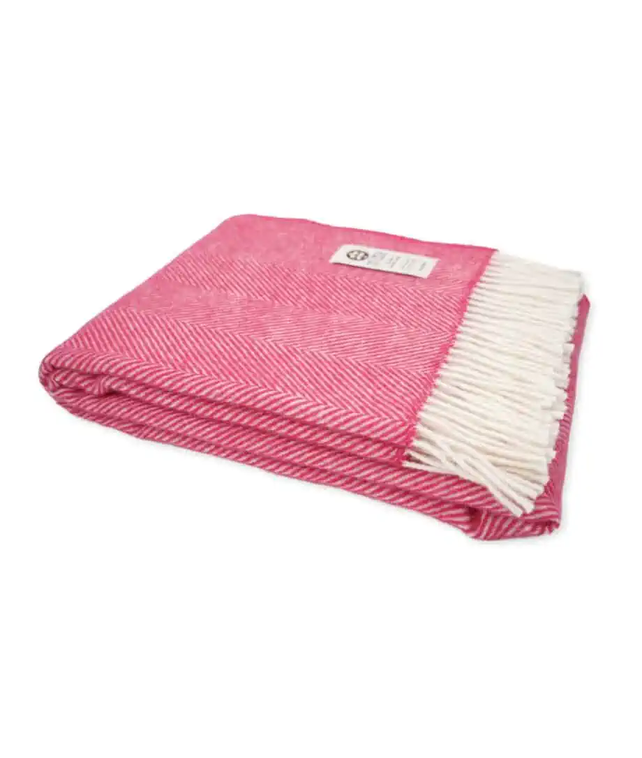 cosy herringbone pure wool blanket in rethink pink colour