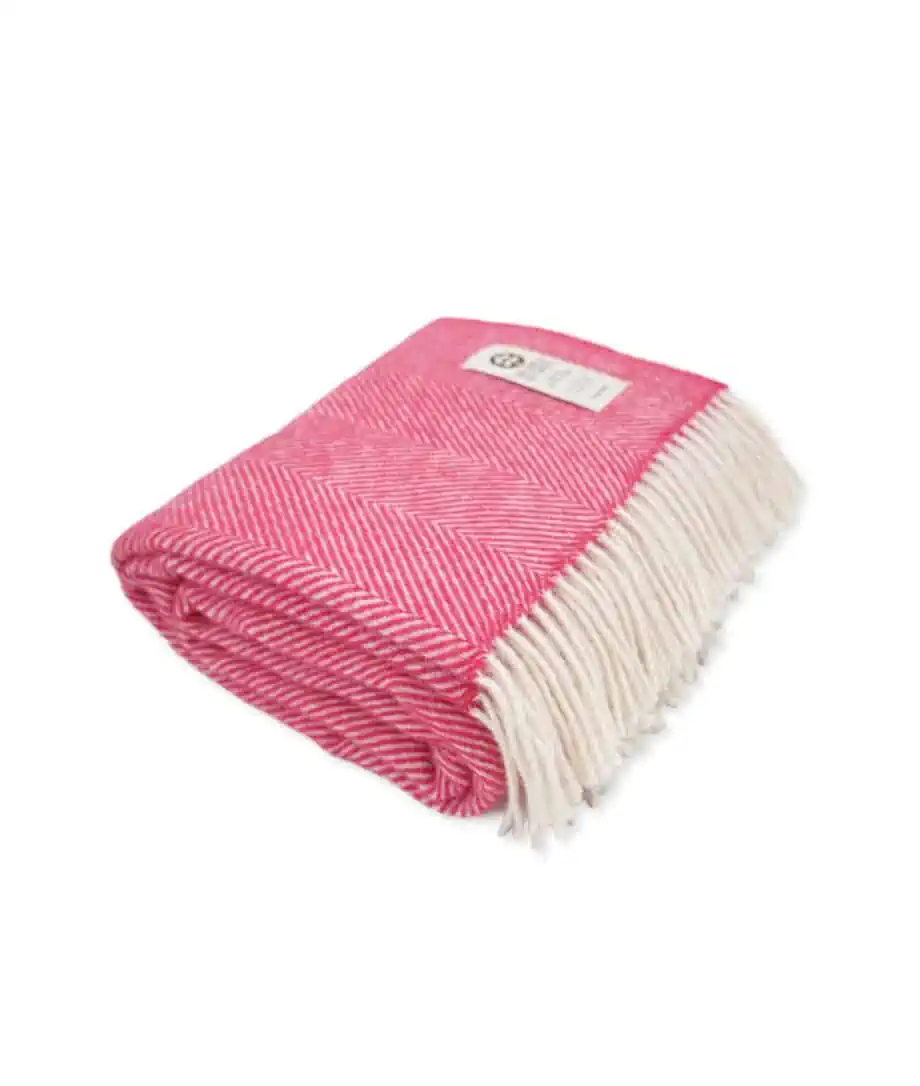 Dani soft pure wool herringbone throw blanket in rethink pink colour
