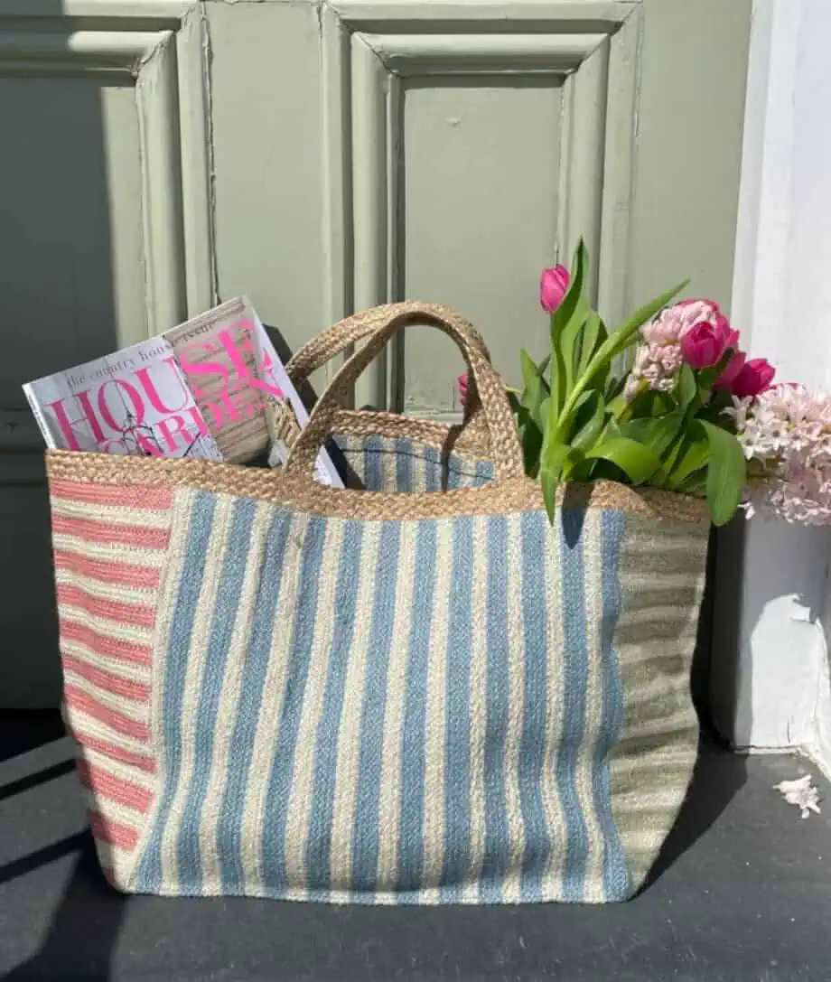pastel rose blue green organic jute tote shopper by so cosy
