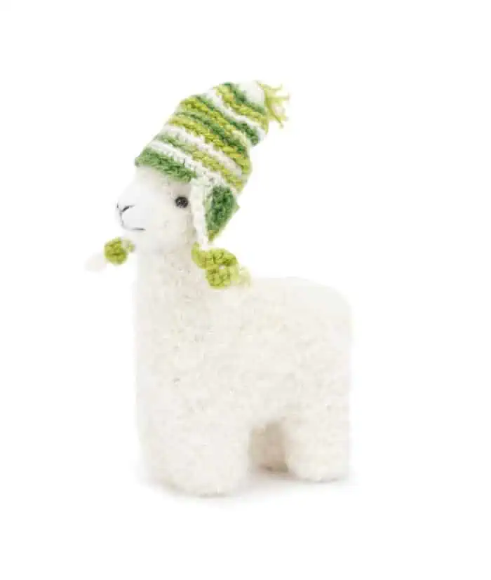 cuddly baby alpaca soft toy decoration with green hat