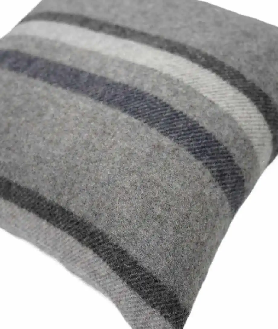 Dale grey navy striped pure new wool cosy cushion