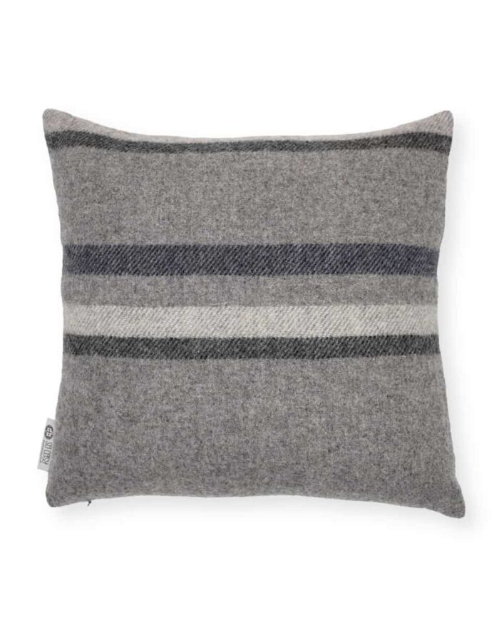 grey and navy striped cushion