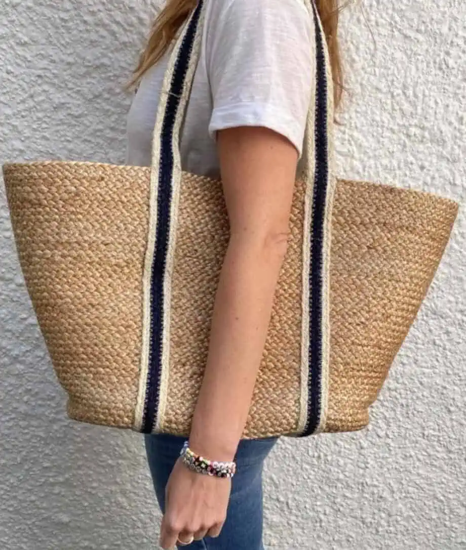 organic jute tote shopper bag with long handles by so cosy