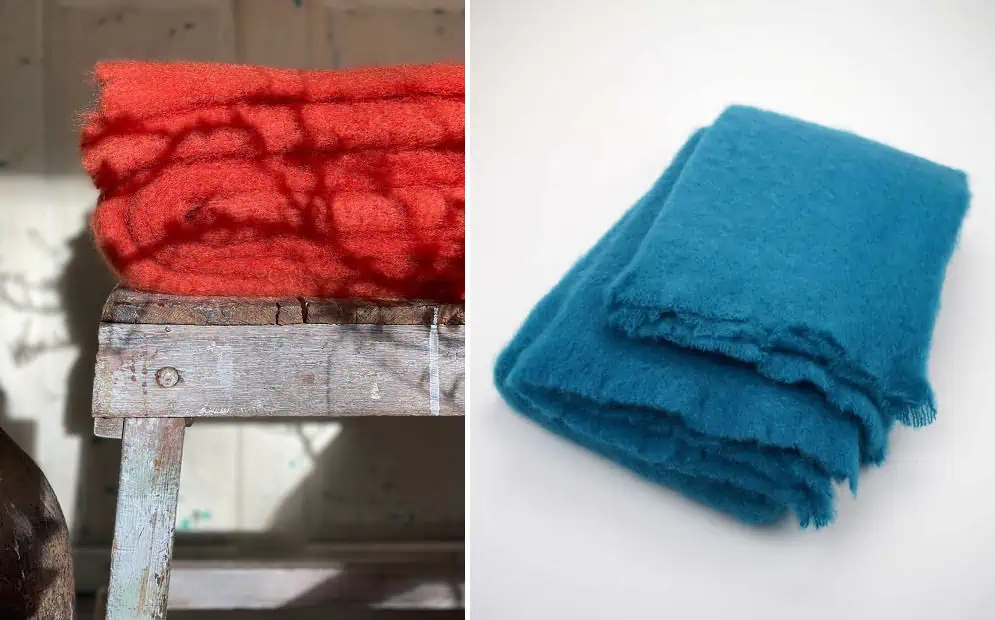Red and blue mohair blankets