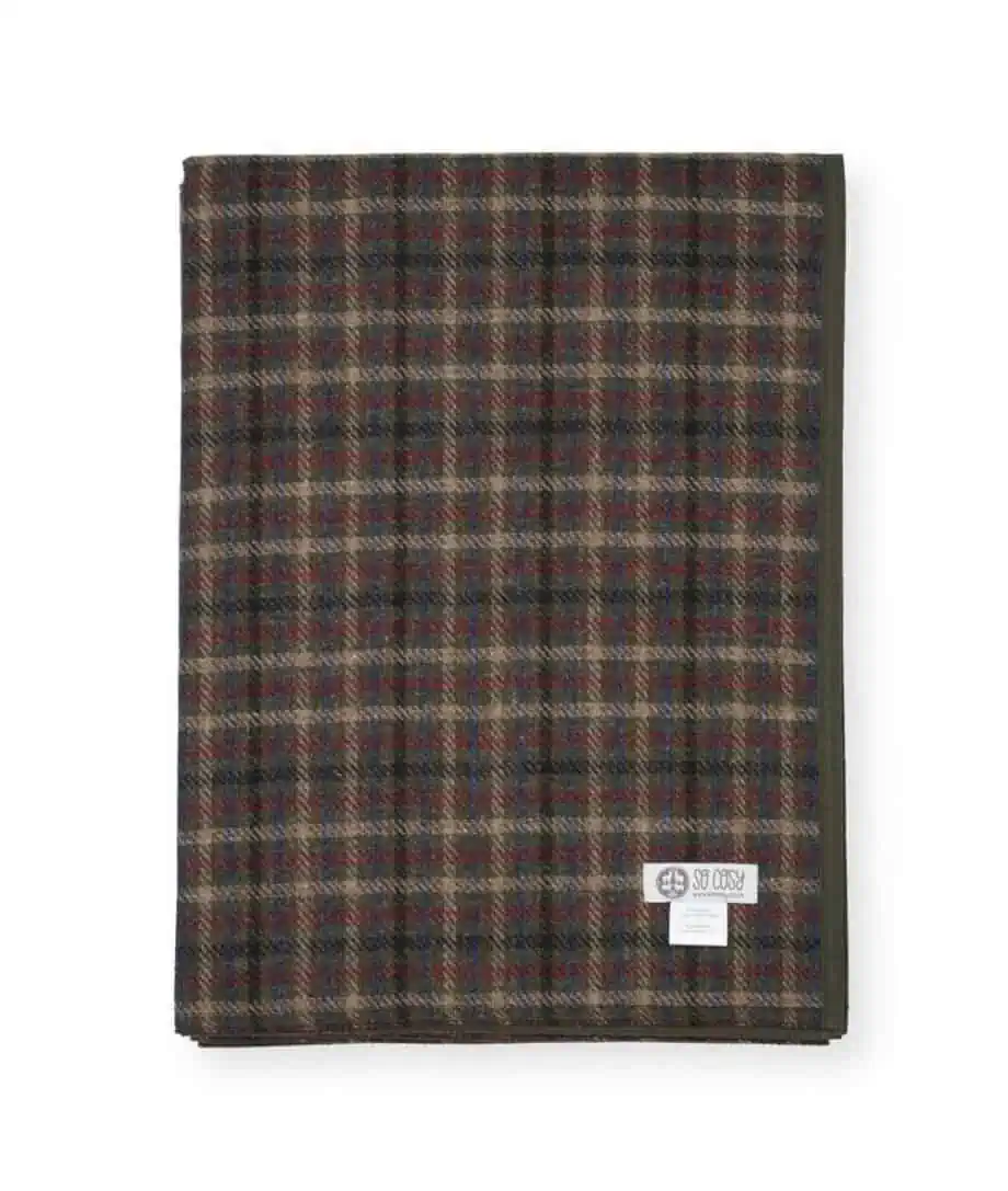 Olive green wax cotton and pure lambswool picnic blanket