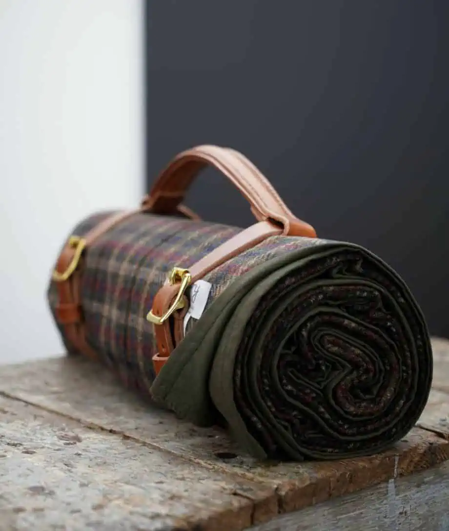 Stay cozy with So Cosy's olive green wax cotton and wool picnic blanket