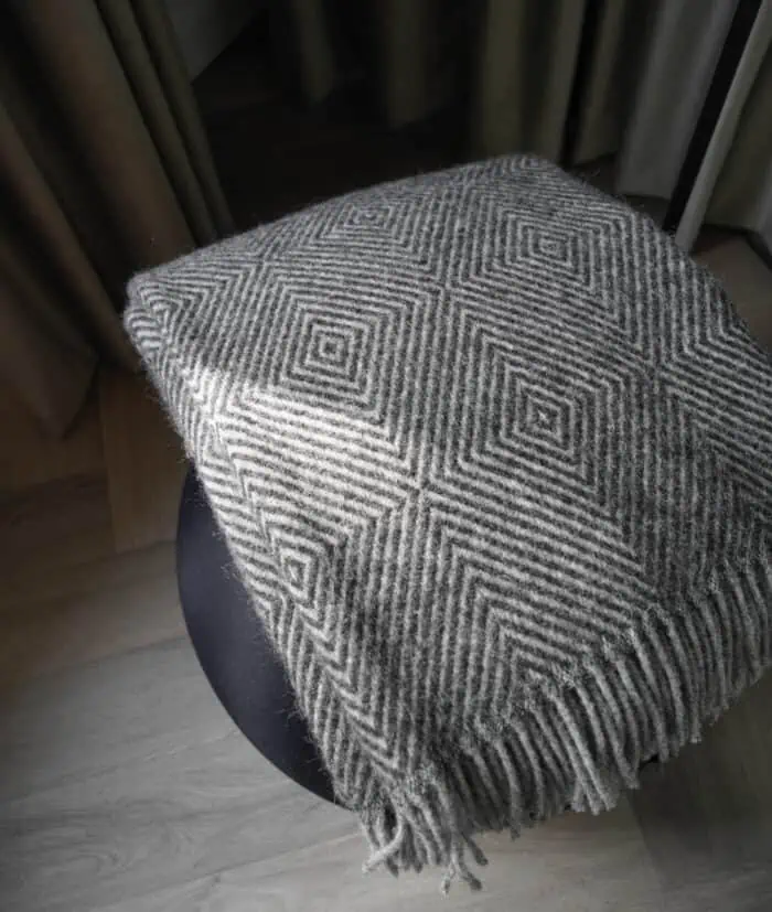 Charcoal grey throw blanket with diamond pattern