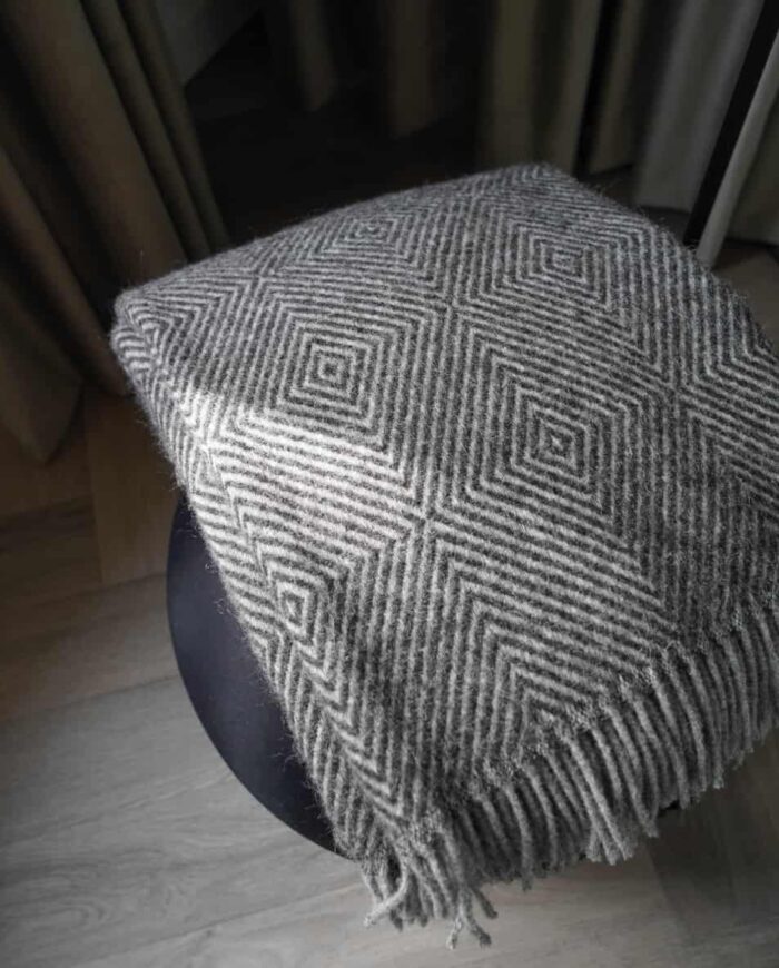 Charcoal grey throw blanket with diamond pattern