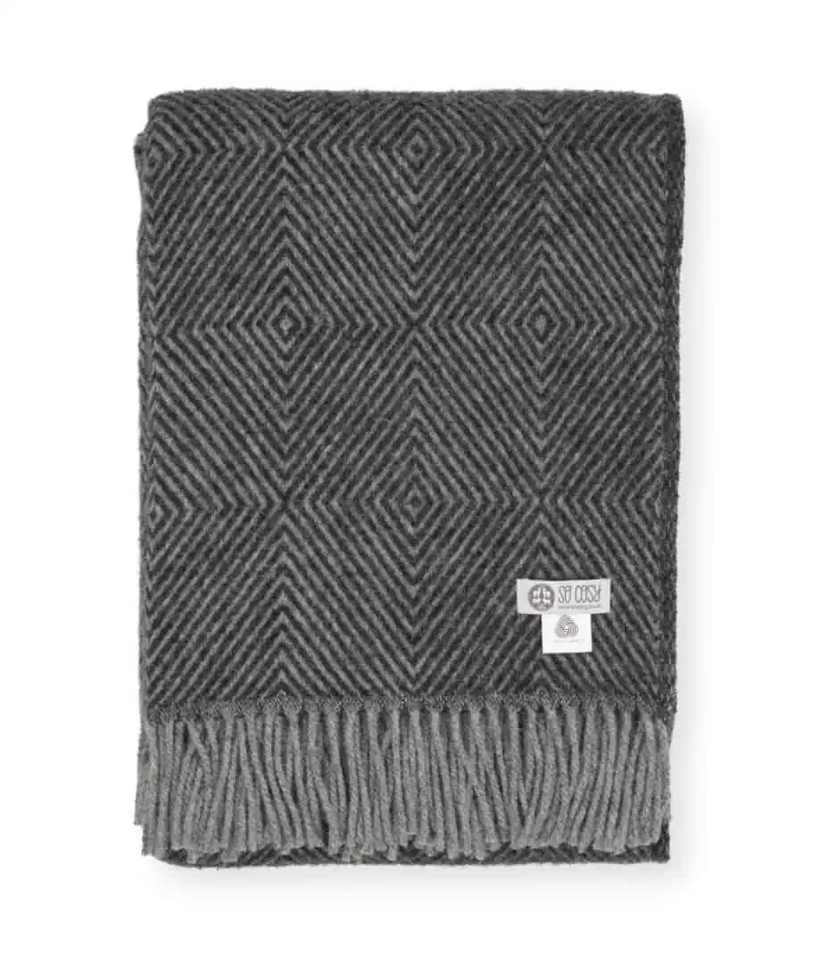 Dane charcoal grey pure new wool cosy throw blanket