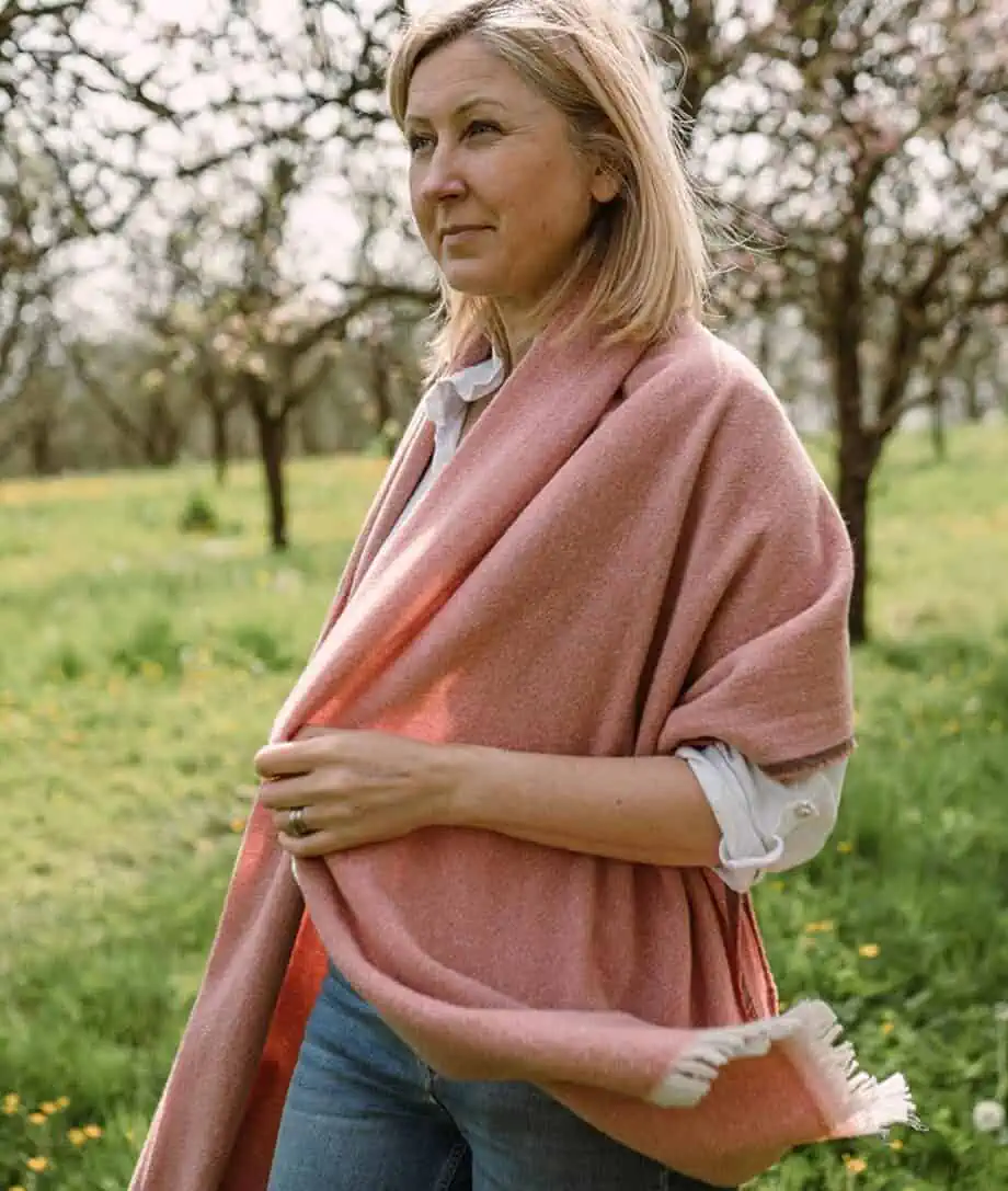 so cosy super light merino wool and cashmere mix wrap showl in coral red colour