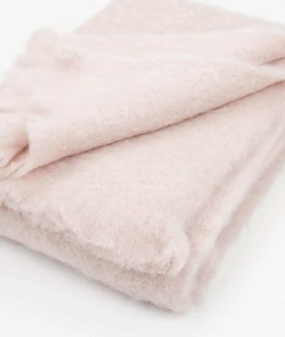 Lisos dusty pink colour fluffy mohair and wool blanket throw