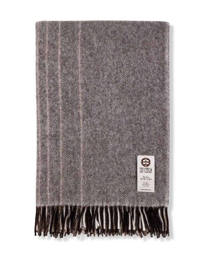 kaja cream brown grey stripy design alpaca wool and lambswool blend cosy throw blanket