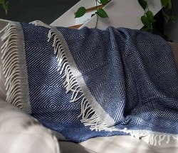 Luxury designer pure wool throw blanket made and sold by So Cosy