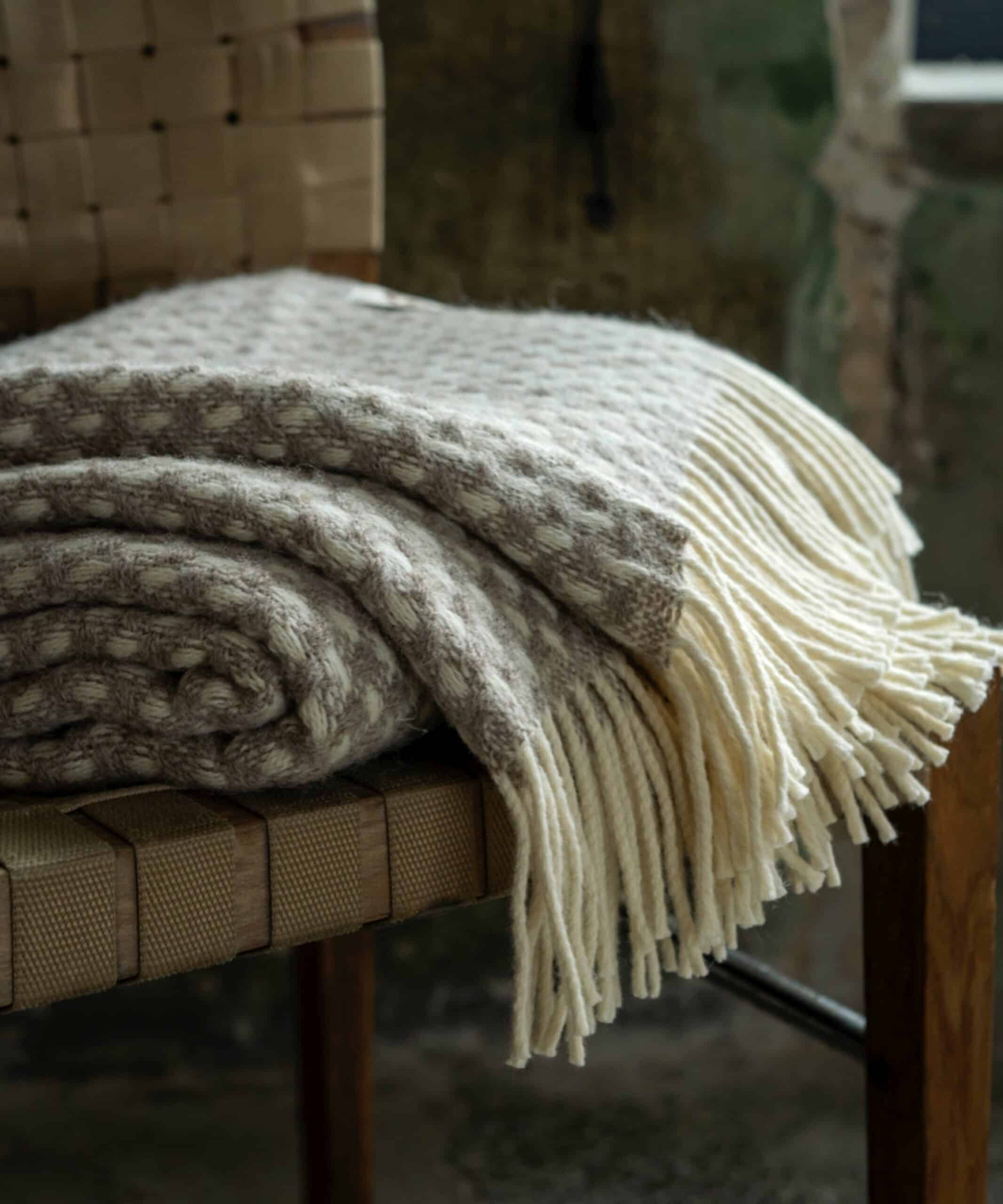 Light Brown Spotted Throw Blanket in 100% Pure New Wool