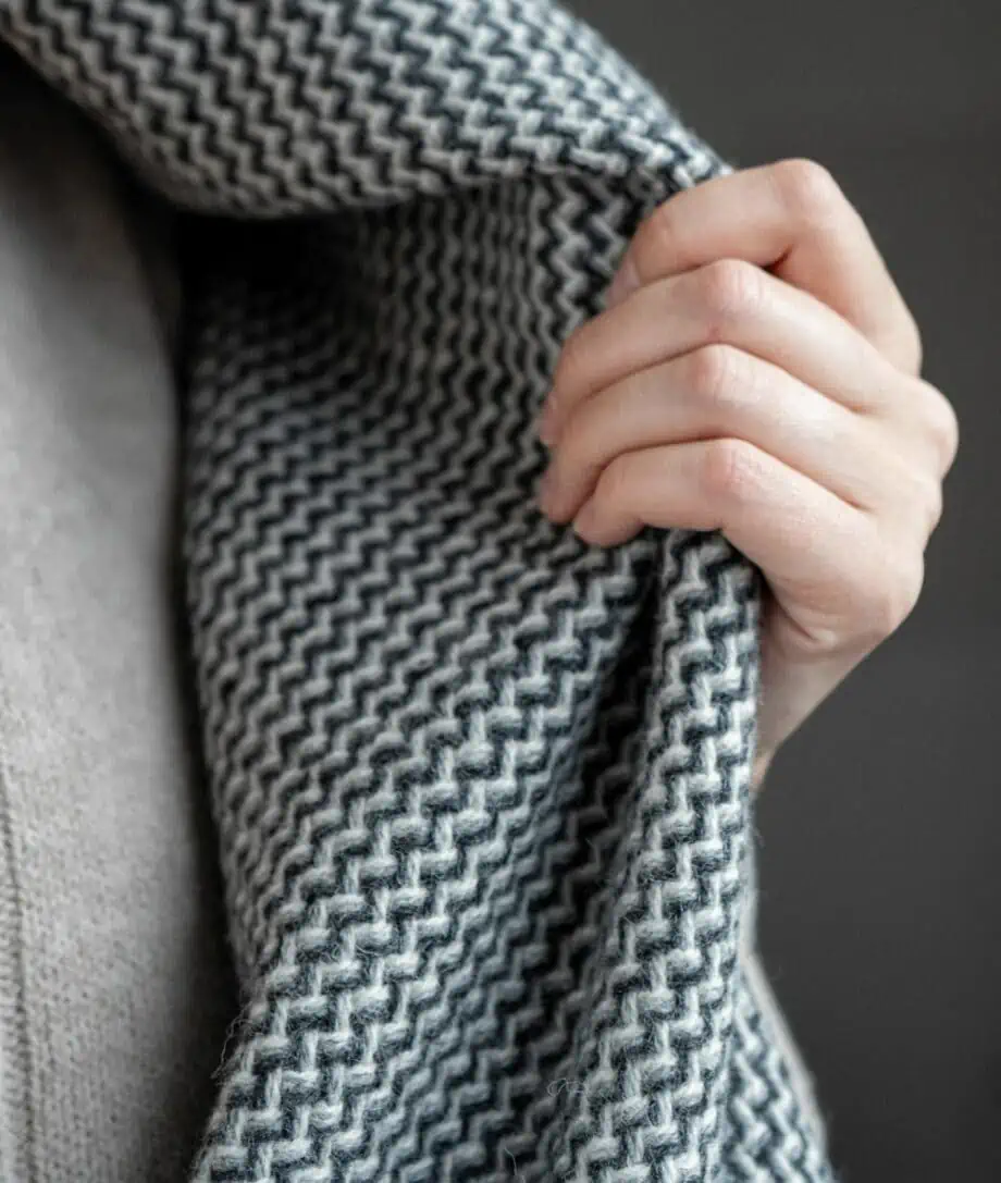 Derby charcoal grey zig-zag design pure wool blanket throw