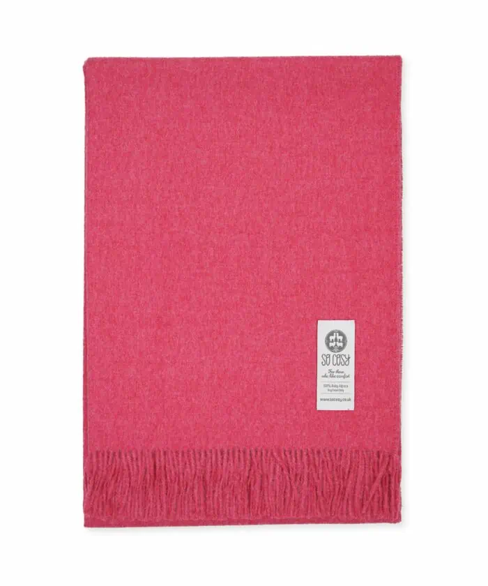emma pure baby alpaca wool blanket wrap in raspberry sorbet colour