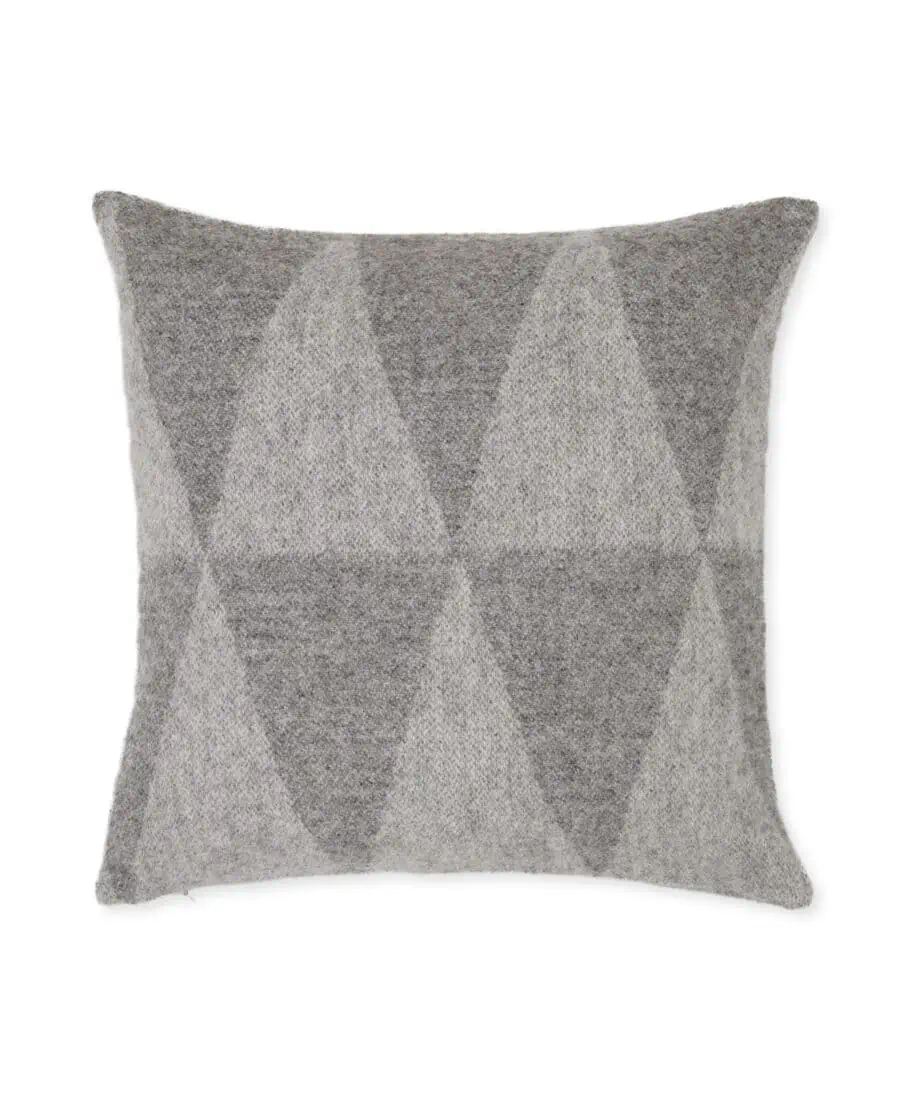 enya grey pure new wool cosy cushion in geometric design